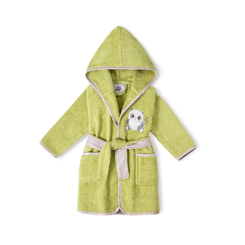 Albornoz Infantil Rizo Panda Pistacho 100% Algodón – Suavidad y Absorción