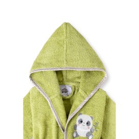 Albornoz Infantil Rizo Panda Pistacho 100% Algodón – Suavidad y Absorción