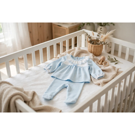 Conjunto Polaina Bebé Cierzo Celeste 100% Algodón | Ropa Recién Nacido