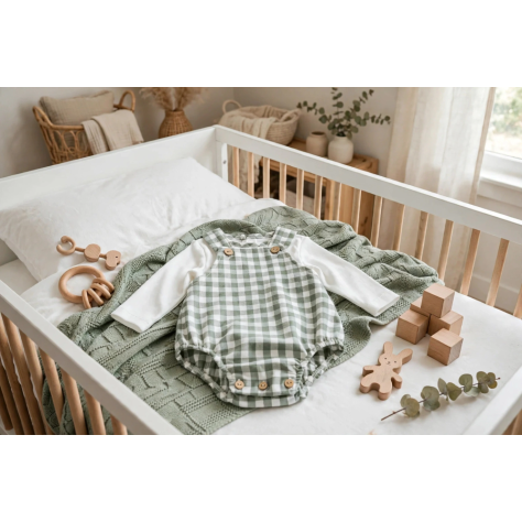 Conjunto Peto Bebé Lalín Verde Vichy 100% Algodón - 3 a 18 Meses