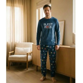 Pijama Padre e Hijo a Juego Sleep Mode | Pijama Familiar Gaming Azul