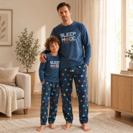 Pijama Padre e Hijo a Juego Sleep Mode | Pijama Familiar Gaming Azul
