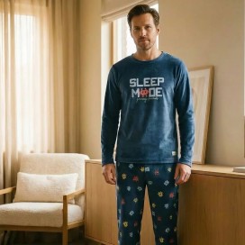 Pijama Padre e Hijo a Juego Sleep Mode | Pijama Familiar Gaming Azul