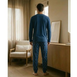 Pijama Hombre Invierno Sleep Mode Gaming | Pijama Largo Azul de punto