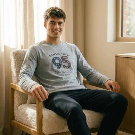 Pijama Hombre Punto 95 Athletics Club | Pijama Largo Negro y Gris Waterlemon