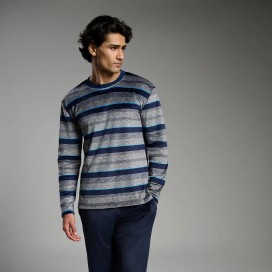 Pijama Hombre Invierno Rayas Azules | Pijama Largo Azul Marino