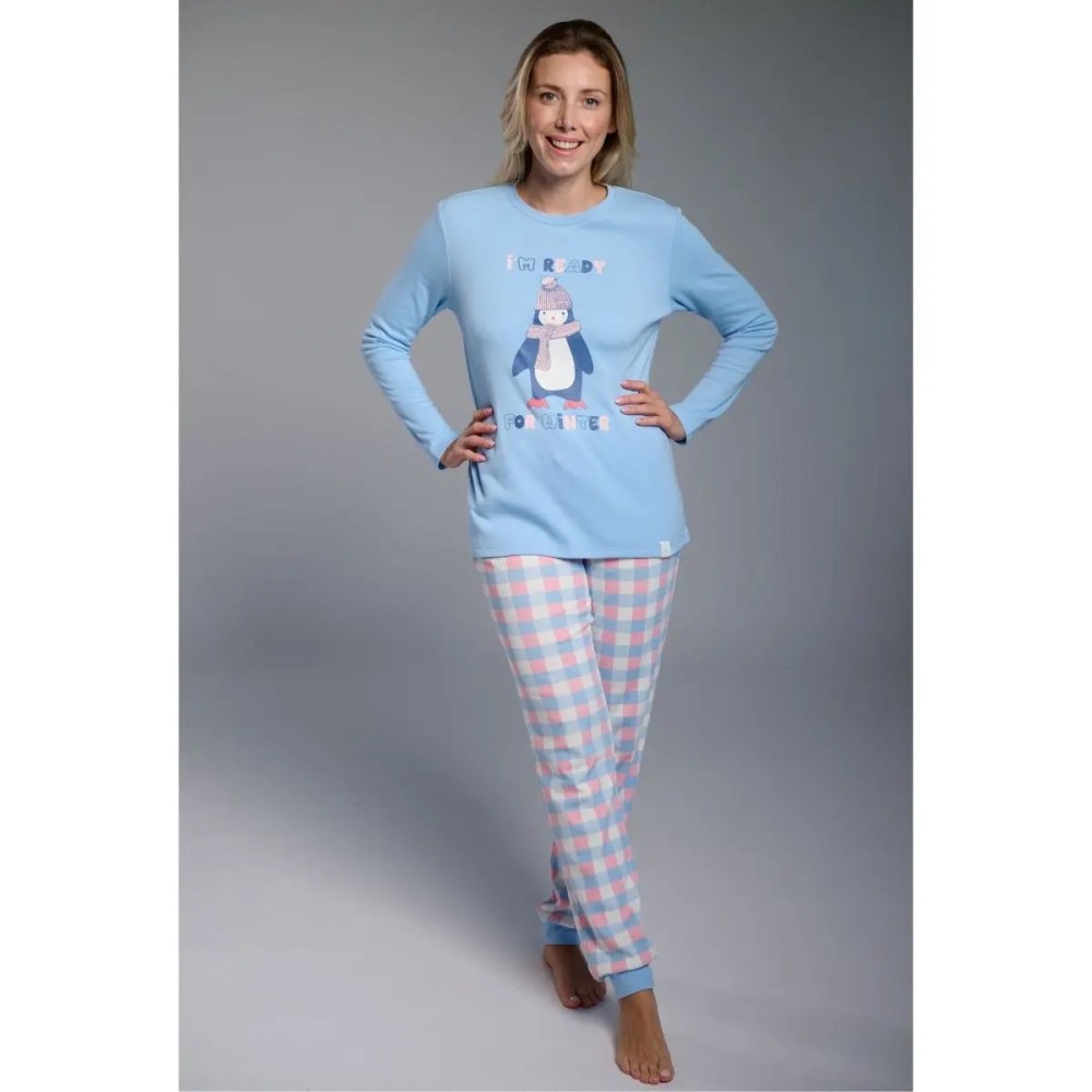 Pijama Mujer Invierno I'm Ready For Winter | Pijama Largo Pingüino Azul