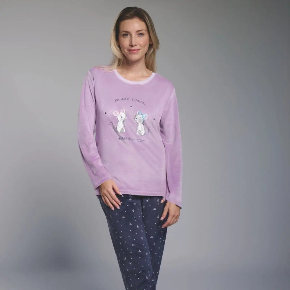 Pijama de Invierno para Mujer Muydemi – Diseño Tierno de Ratoncitas con Mensaje