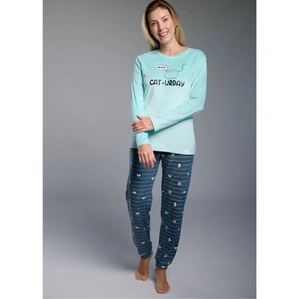 Pijama de Invierno para Mujer Muydemi – Diseño Original "Cat-urday" con Estampado de Gatos