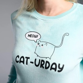 Pijama de Invierno para Mujer Muydemi – Diseño Original "Cat-urday" con Estampado de Gatos