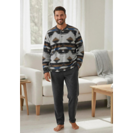 Pijama Hombre Invierno Coralina Logan - Estampado Étnico Gris