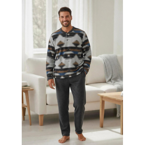 Pijama Hombre Invierno Coralina Logan - Estampado Étnico Gris