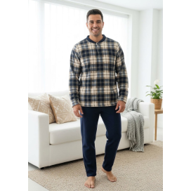 Pijama Hombre Muflón Pablo Beige Azul Marino - Cuadros
