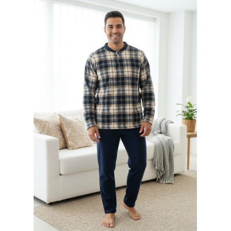 Pijama Hombre Muflón Pablo Beige Azul Marino - Cuadros