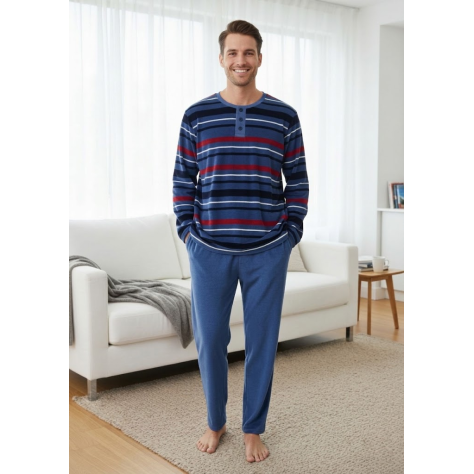 Pijama de Hombre tejido Velvet ATLAS Azul | Cálido, Suave y con Botones