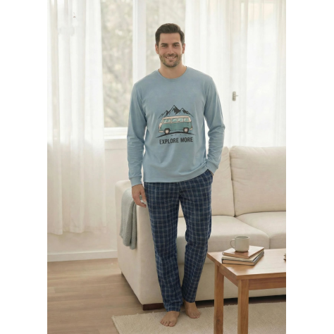 Pijama de Hombre tejido Velvet JACOBO | Explore More Furgoneta Azul Cuadros