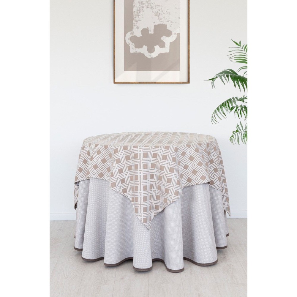 Set Falda Mesa Camilla + Mantel Jacquard Visón Pielsa Utopía
