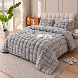 Edredón Rabbit Burbujas Gris con Sherpa