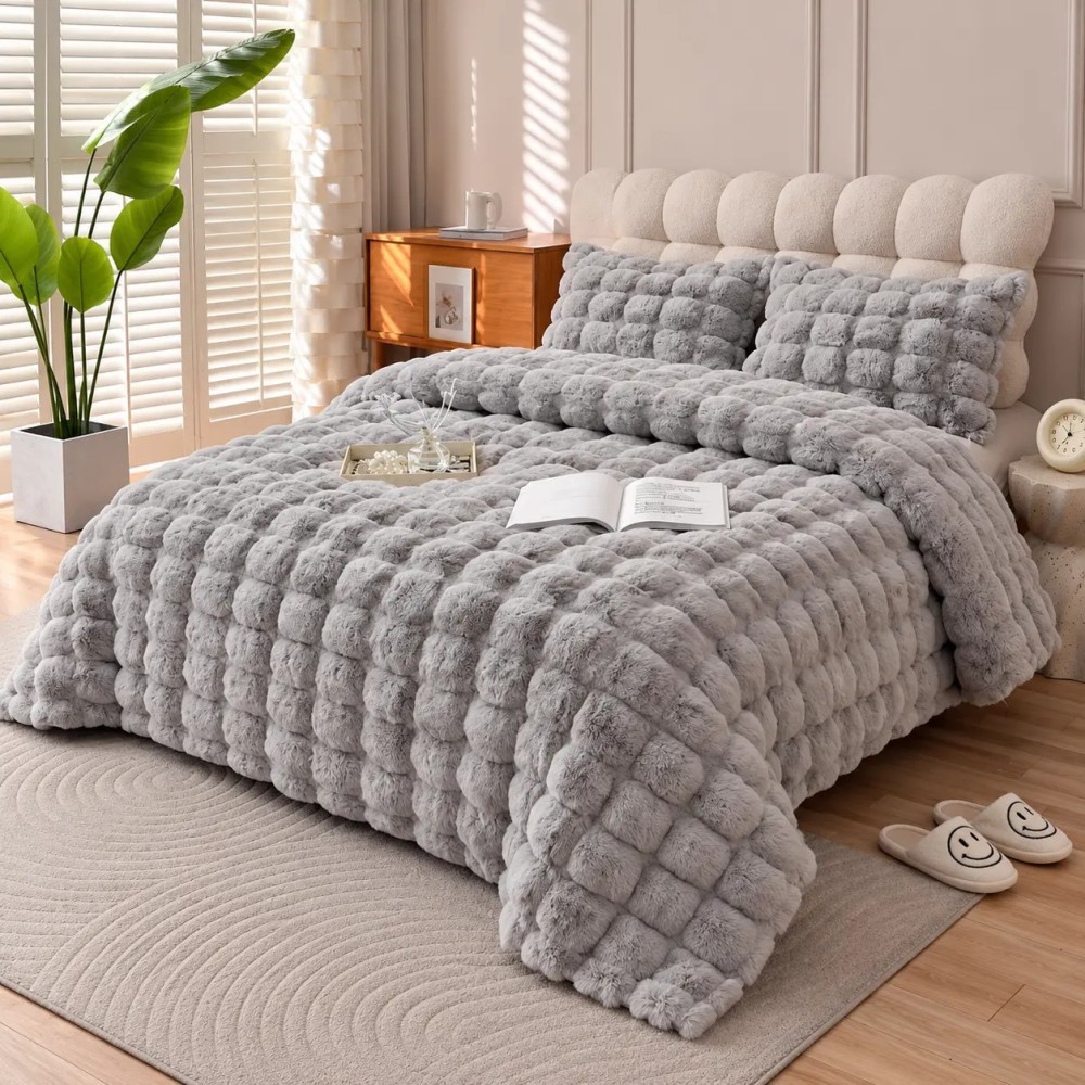 Edredón Rabbit Burbujas Gris con Sherpa