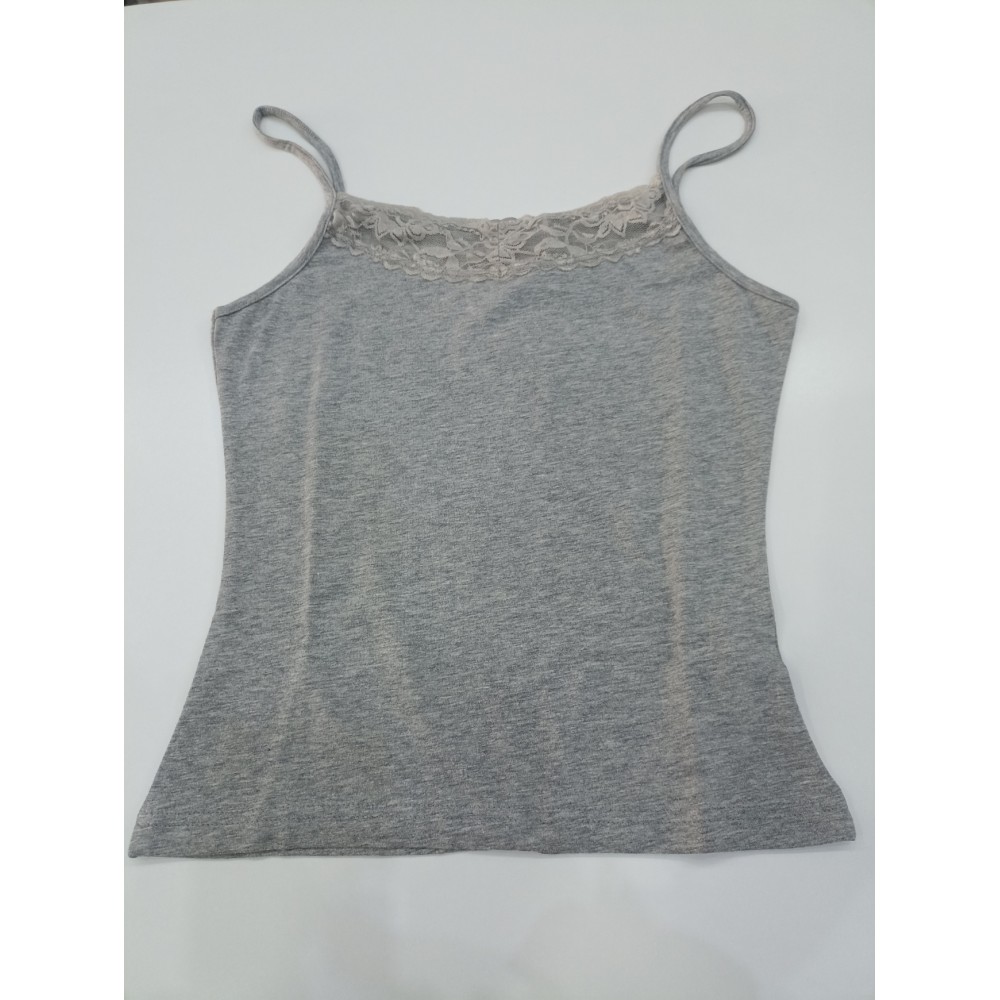 Camiseta mujer tirante fino con encaje gris