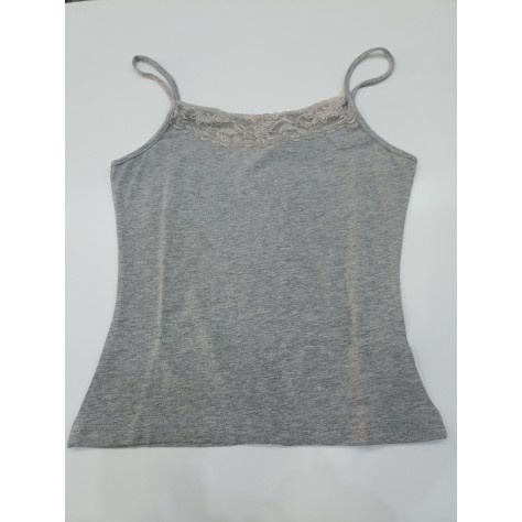 Camiseta mujer tirante fino con encaje gris