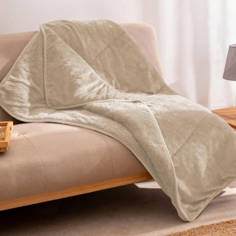 Manta Plaid Sherpa Lisa Karamelo Beige 130x160 cm