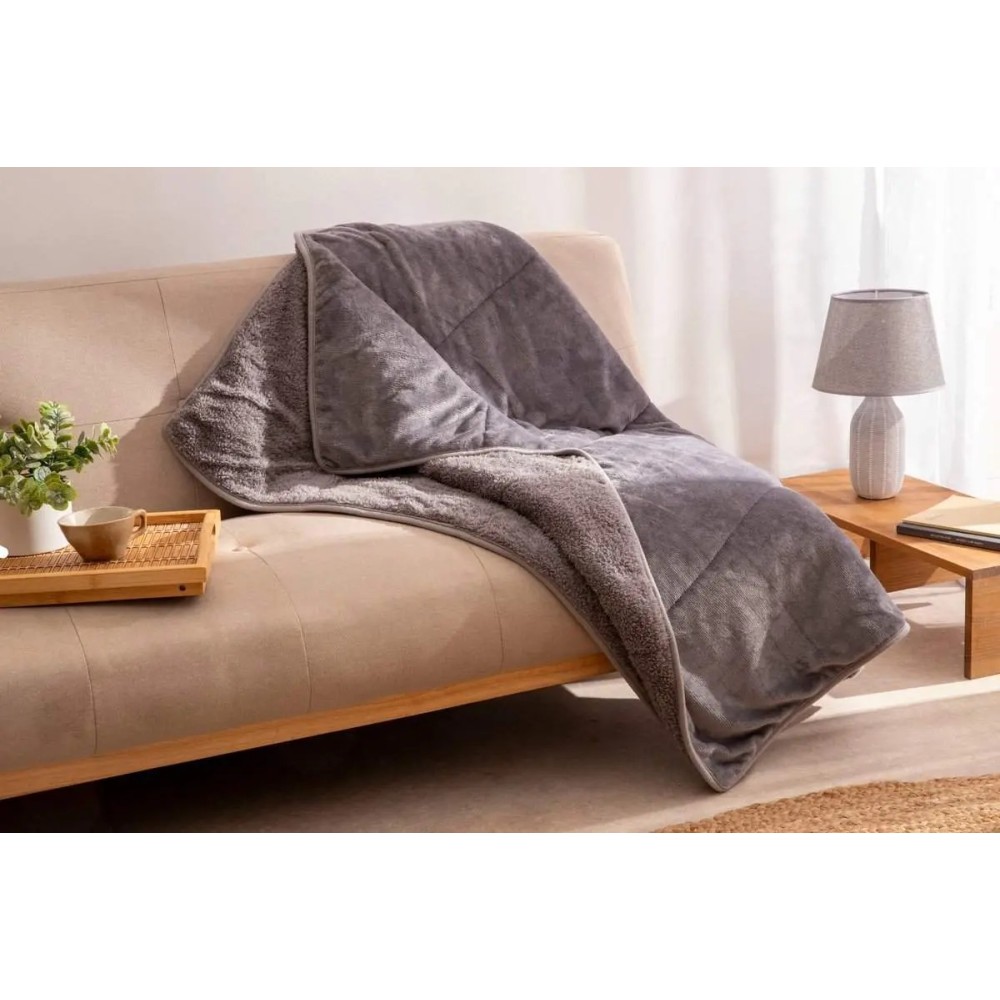 Manta Plaid Sherpa Lisa Karamelo Gris 130x160 cm