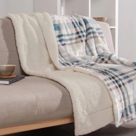 Plaid Sherpa cuadros blancos y azul xenia 130X160