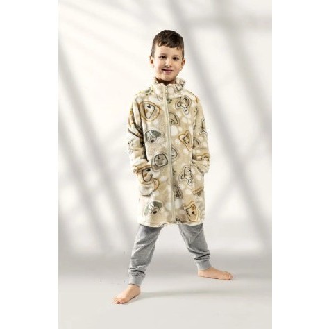 Bata niño coralina con cremallera perritos beige