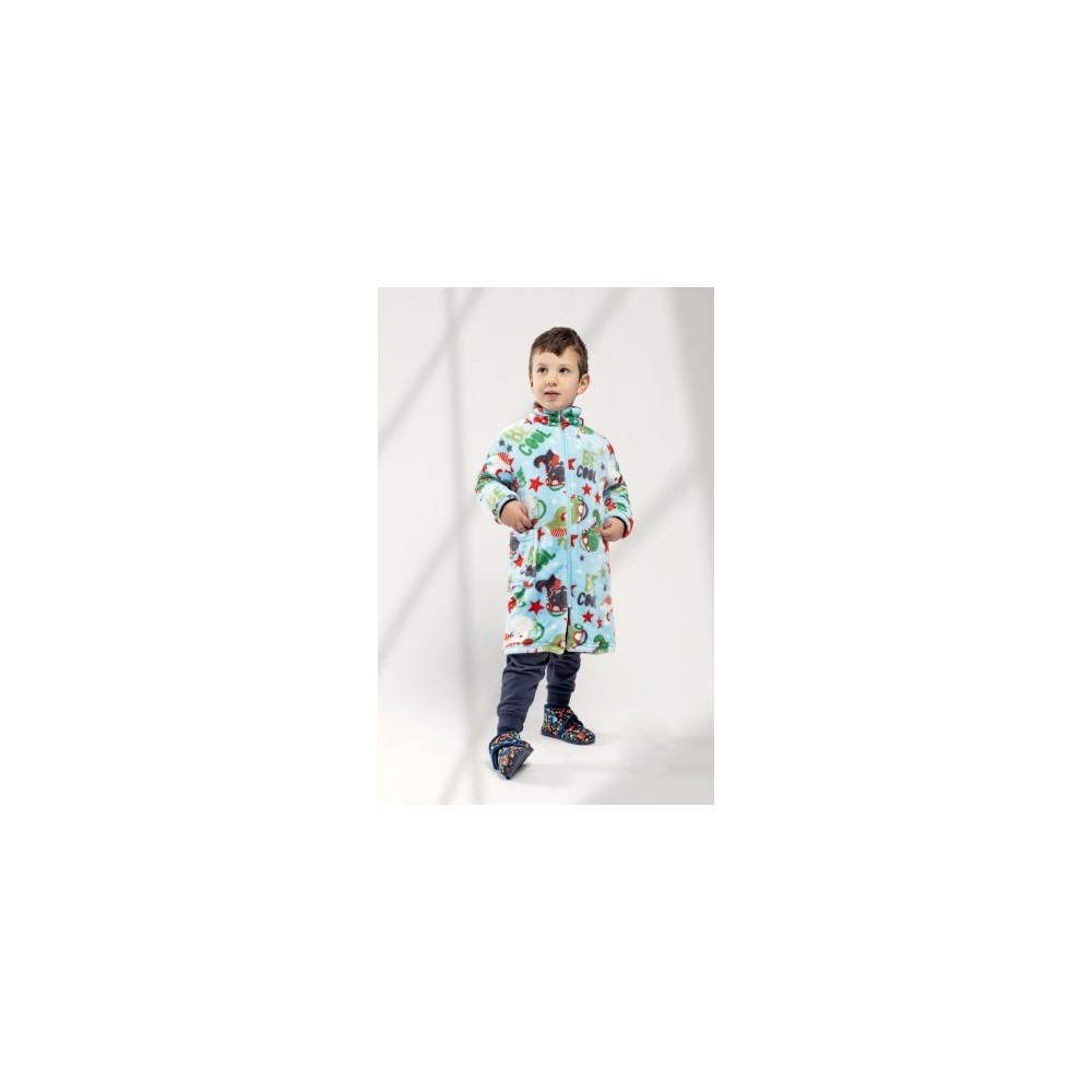 Bata bebé estampada con botones color azul