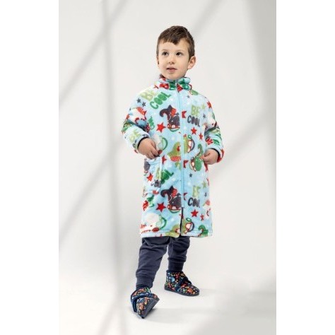 Bata bebé estampada con botones color azul