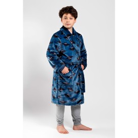 Bata coralina de niño con estampado de murciélagos en color azul