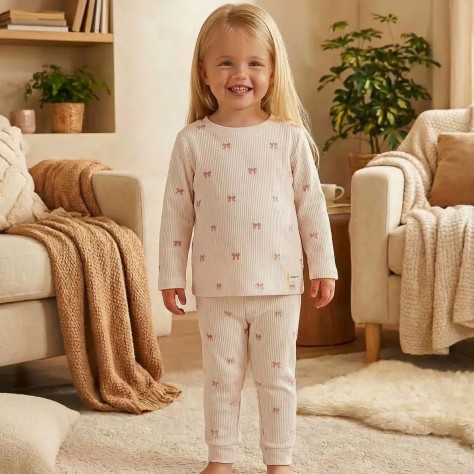 Pijama de niña en tejido spandex con estampado de lacitos- Waterlemon