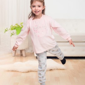 Pijama de niña de terciopelo color rosa y gris