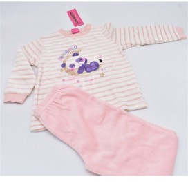 Pijama de niña de terciopelo con osito en color rosa