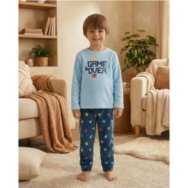 Pijama de niño en tejido spandex "game over" azul - waterlemon