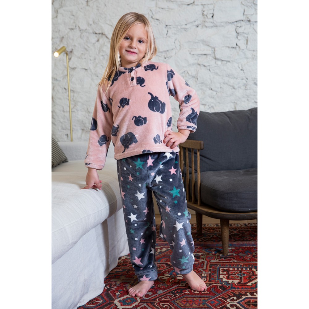 Pijama de niña con estampado de elefantes y estrellas - muslher