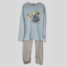 Pijama de niña largo de algodón afelpado azul