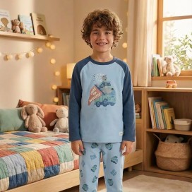 Pijama de niño de terciopelo color azul - waterlemon