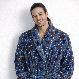 Bata de Hombre de coralina azul con estampado de letras