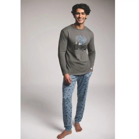 Pijama de hombre de algodón "THE REAL RACER" en tonos gris y azul