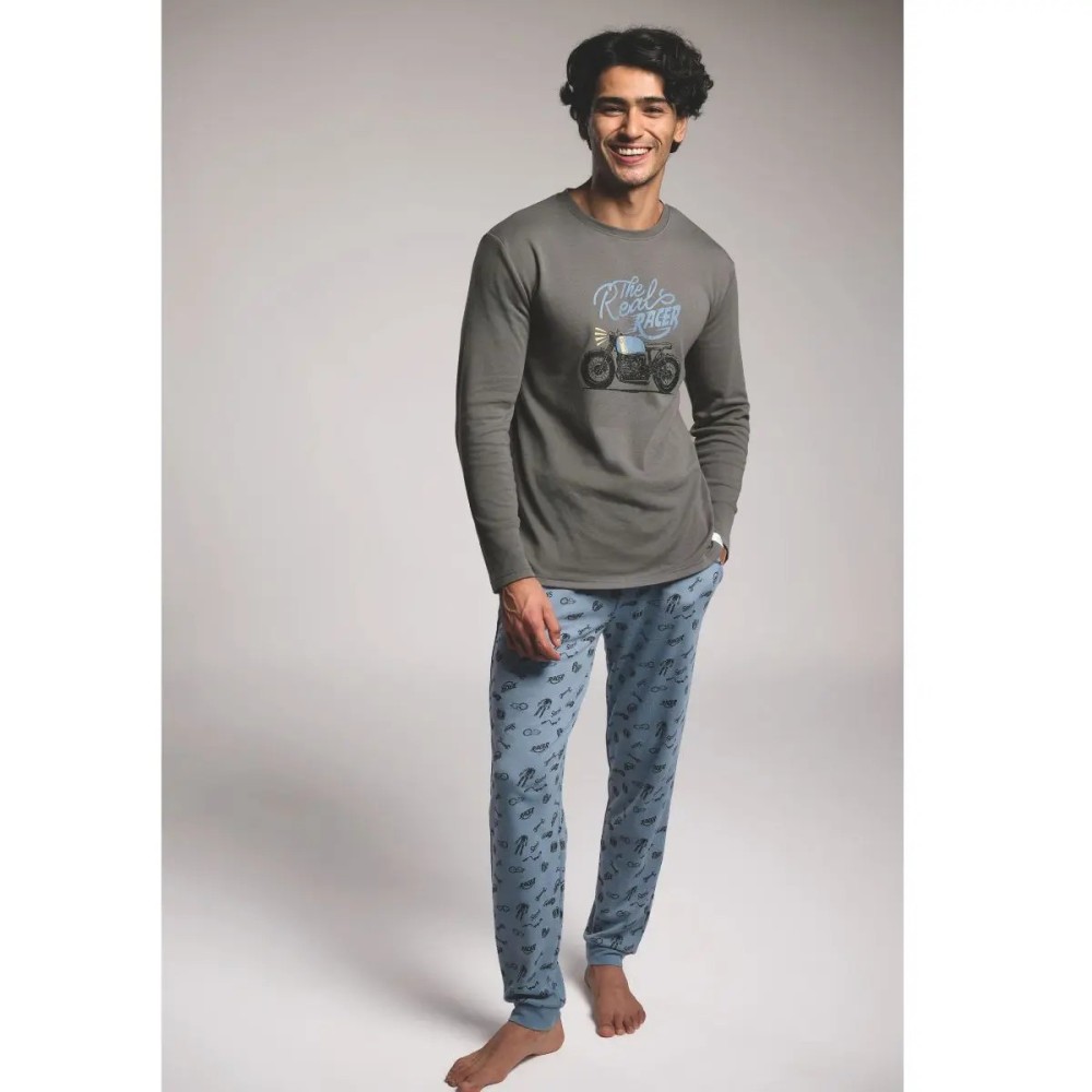 Pijama de hombre de algodón "THE REAL RACER" en tonos gris y azul