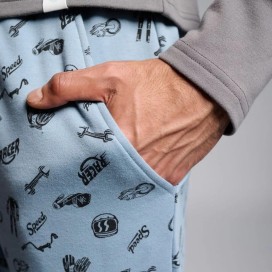 Pijama de hombre de algodón "THE REAL RACER" en tonos gris y azul