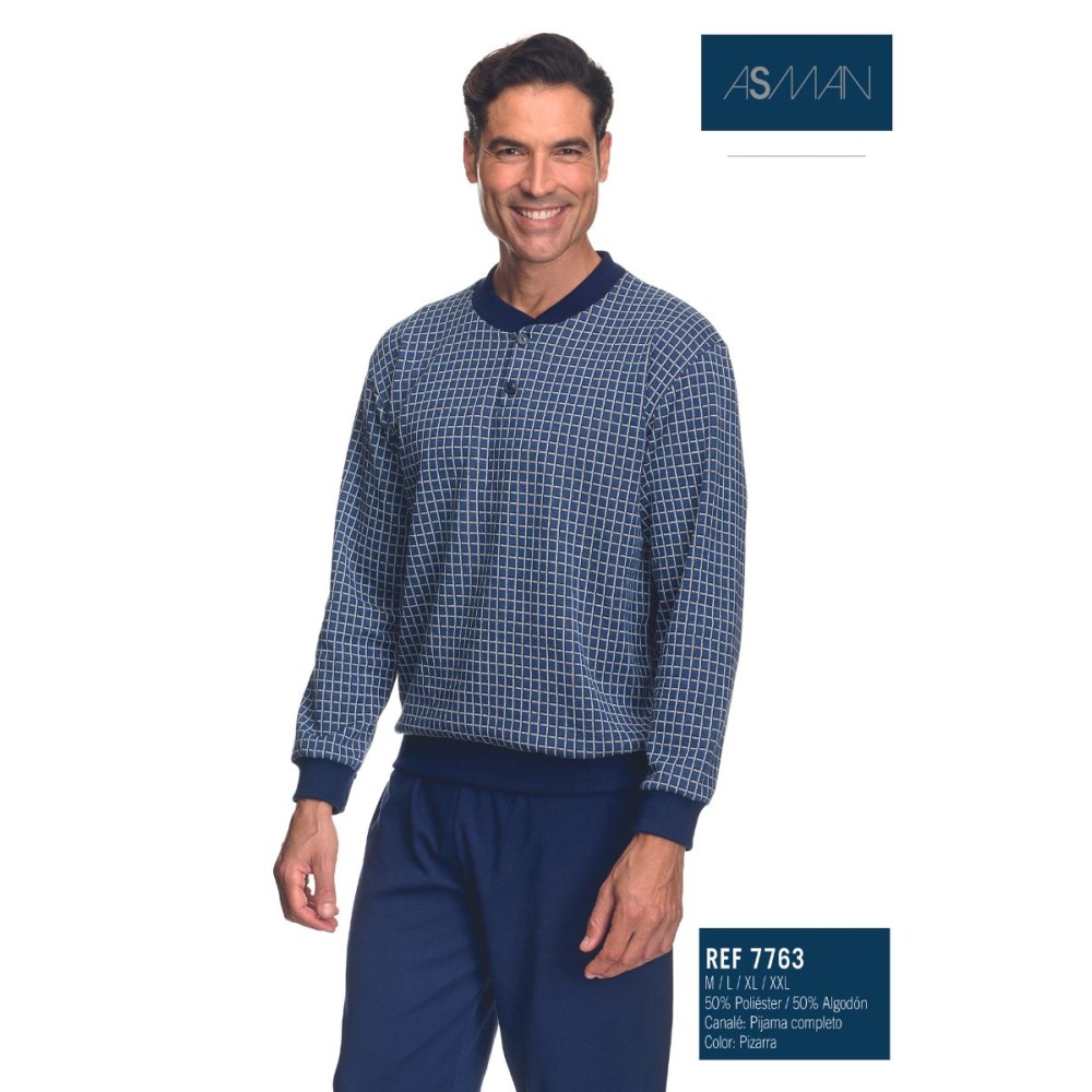 Pijama de hombre de algodón afelpado azul - asman