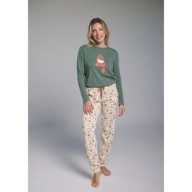 Pijama de mujer de algodón “HELLO AUTUMN” en tono verde - muydemi
