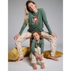 Pijama de mujer de algodón “HELLO AUTUMN” en tono verde - muydemi