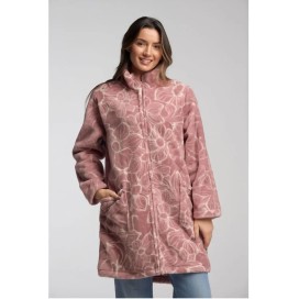 bata mujer de coralina con cremallera y estampado de flores rosa
