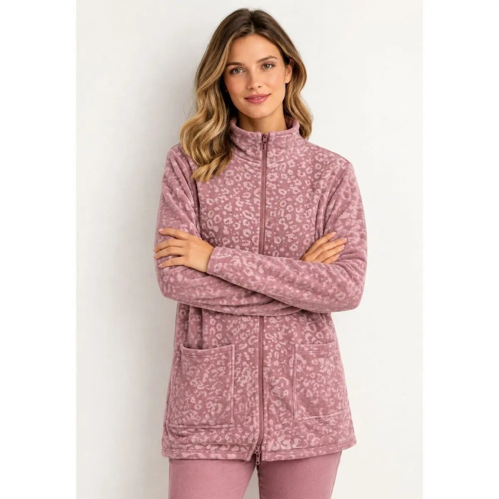 bata de mujer con cremallera cristal rosa