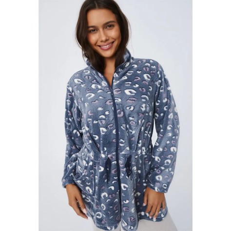 bata de mujer de coralina con cremallera black print azul