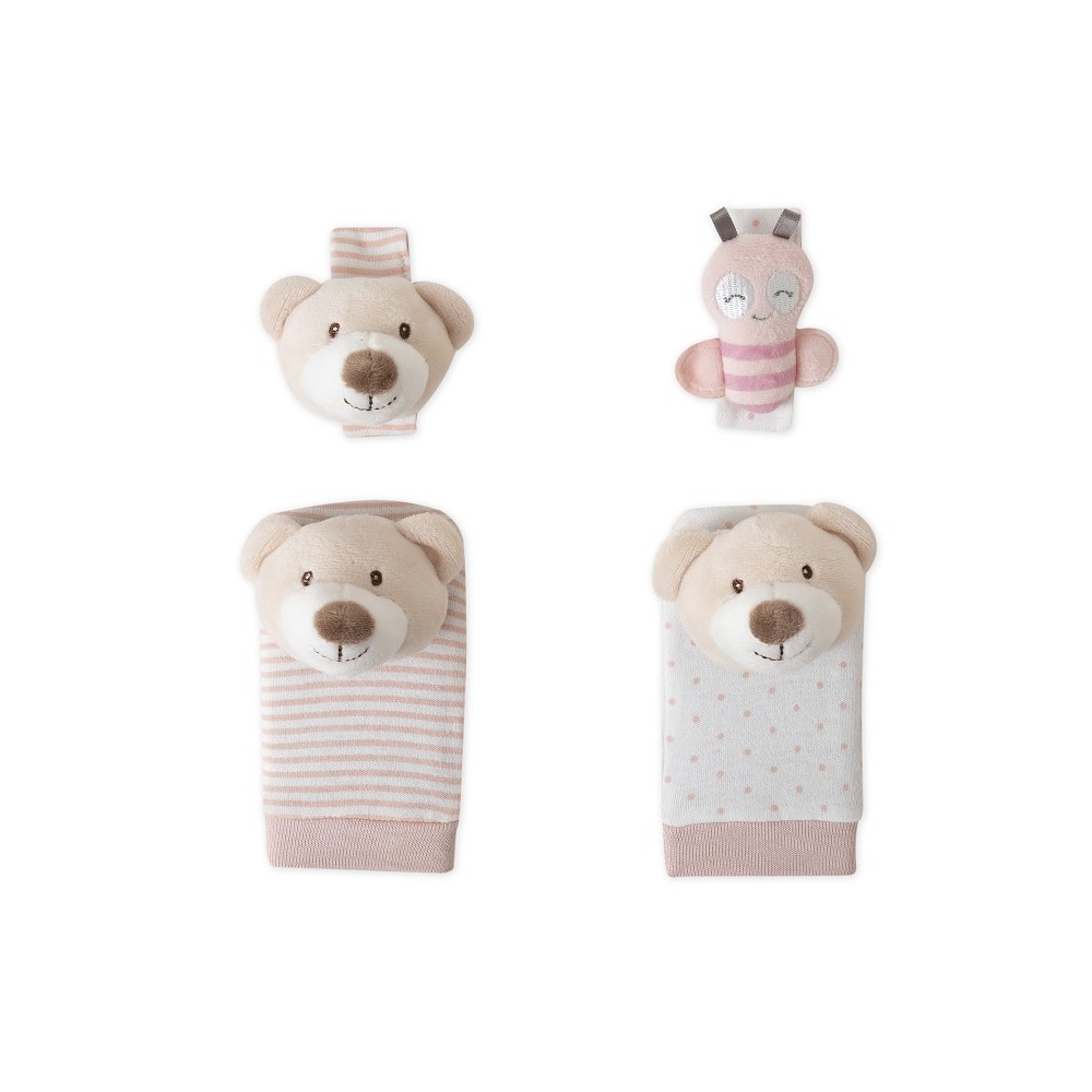 SET SONAJEROS PIES Y MUÑECAS OSITO ROSA INTERBABY